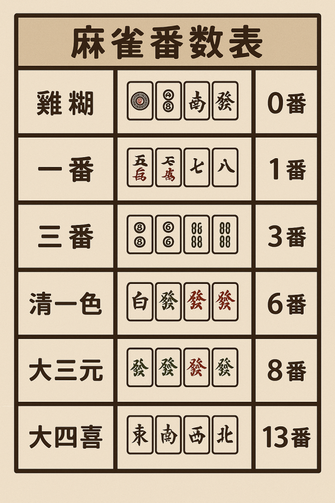 麻雀番數 計法表
