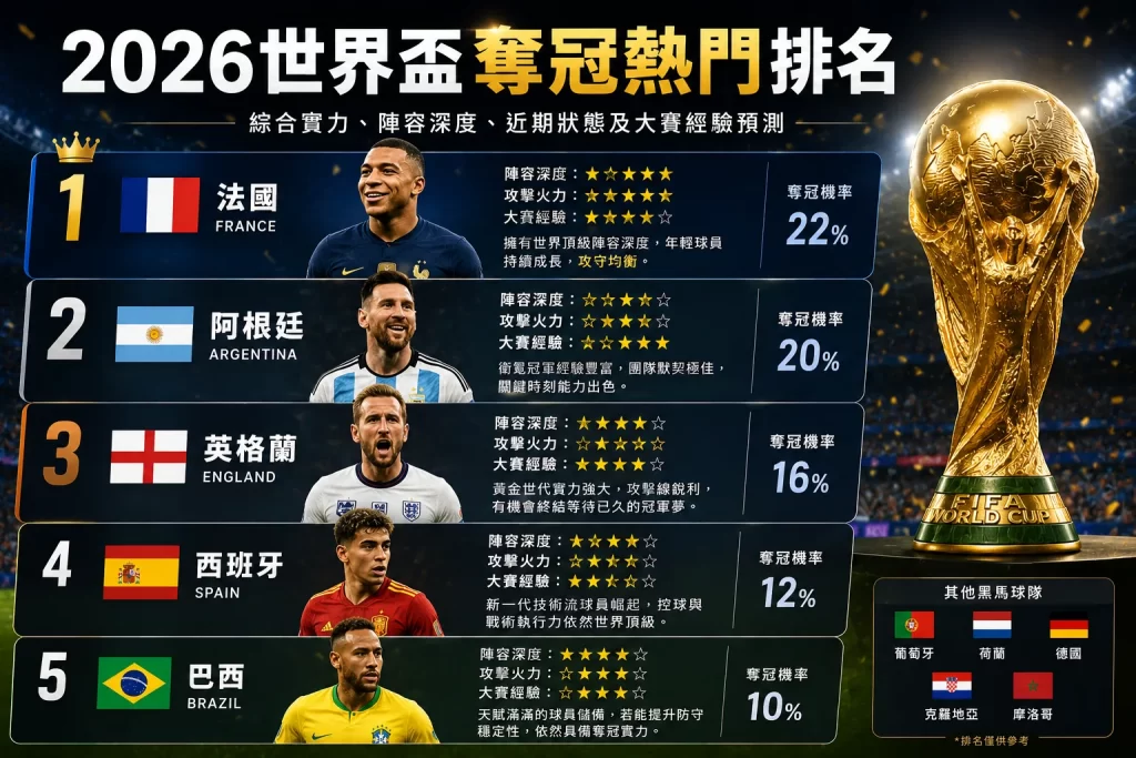 2026世界盃奪冠熱門排名